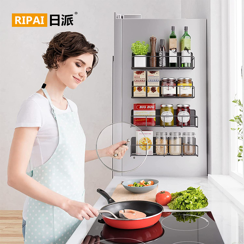 Japanese-style magnetic refrigerator shelf side-mounted wall-mounted without drilling spice rack kitchen seasoning storage rack multi-layer