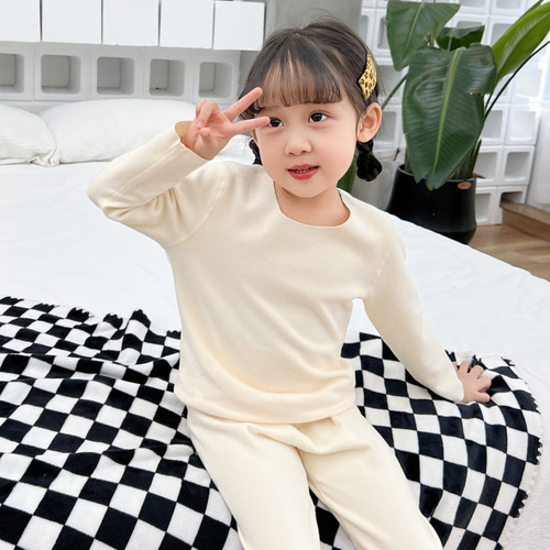 Baby Autumn and Winter German Velvet Thermal Underwear Set with Tag for Boys and Girls Autumn Clothes and Autumn Pants Home Clothing Pajamas