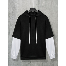 W 33691 Fleece fake two-piece hoodie ���޼�������ñ����