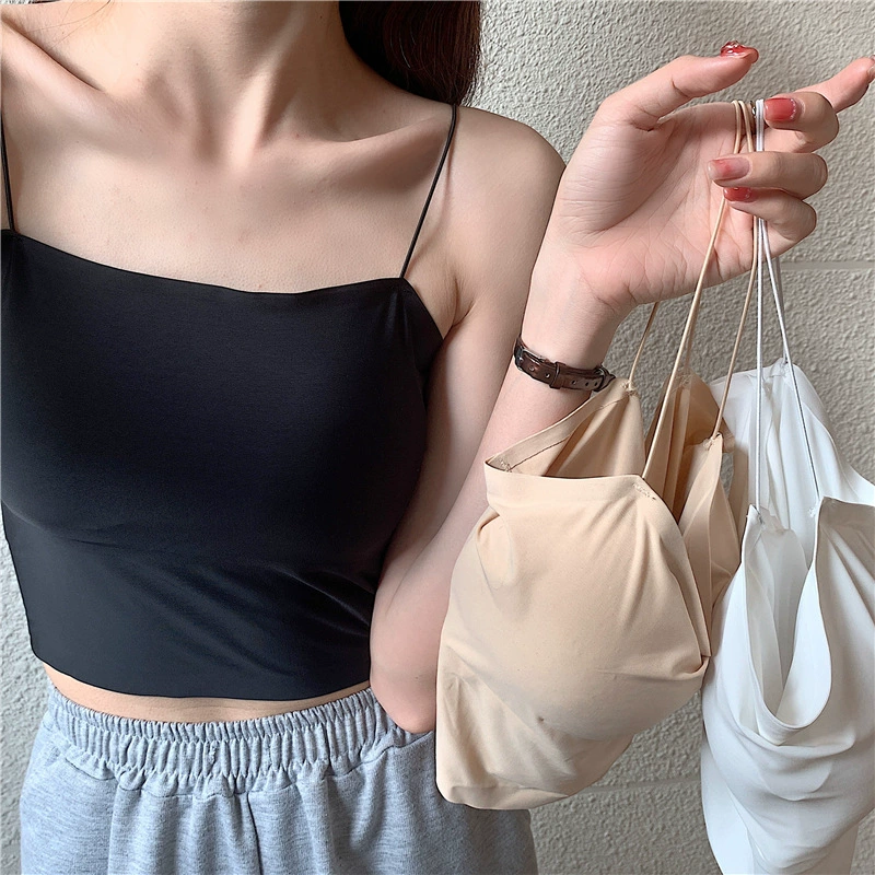 Женская майка из ледяного шелка, дизайнерская нишевая основа для ношения внутри, бесследная Красивая спина, приталенный короткий топ для горячих девушек