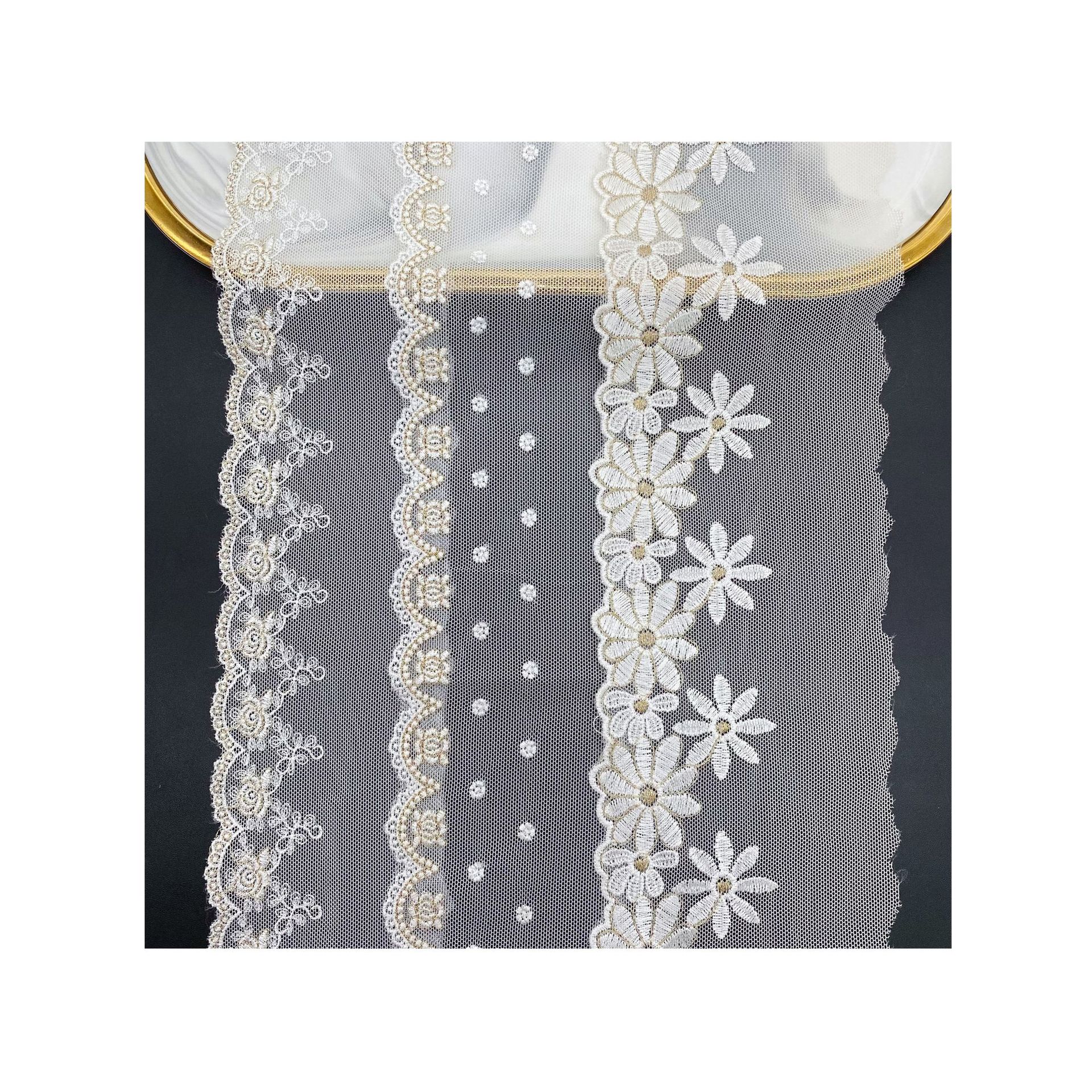 Malla de encaje x punto bordado vestido de ropa para niños falda accesorios decorativos bordado por computadora hilo dorado flor