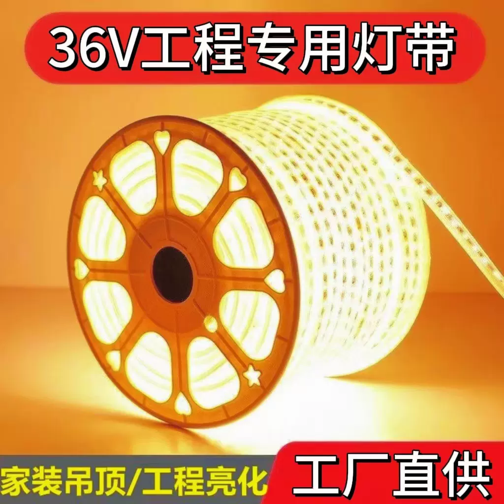 36V低压灯带超亮建筑工地隧道地下室工程施工24v防水白光led灯条