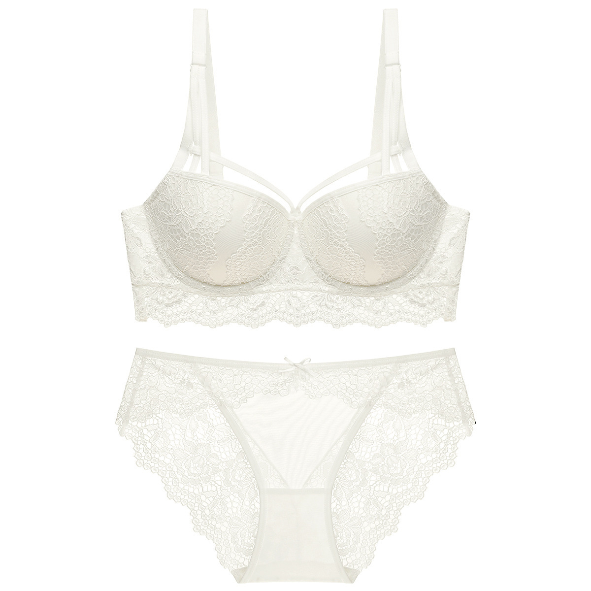Lace Women's Bra And Brief Set Comfortable Gathered Support Underwear_voghion.com