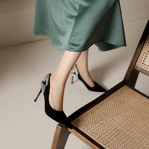 868-76 celebrity water diamond lady's high heels  new pointed toe shallow mouth slim heel 9 cm women's single shoe