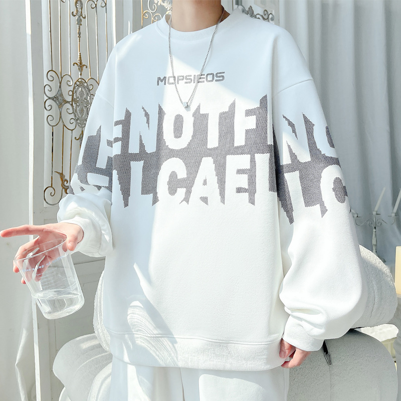 Heavyweight Crew Neck Long Sleeve T-Shirt For Men, Spring And Autumn Trendy Loose Fit Youth High School Student_voghion.com