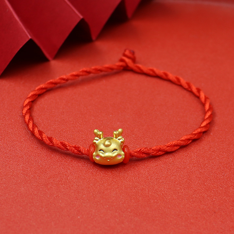 Dragon año Zodiaco año dragón rojo cuerda pulsera doce Zodiaco dragón pareja suerte cuentas pulsera tejida a mano