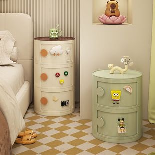 Round Bedside Table Storage Cabinet Internet Celebrity Home Bedroom Small Side Table 2025 New Creative Simple Storage Rack