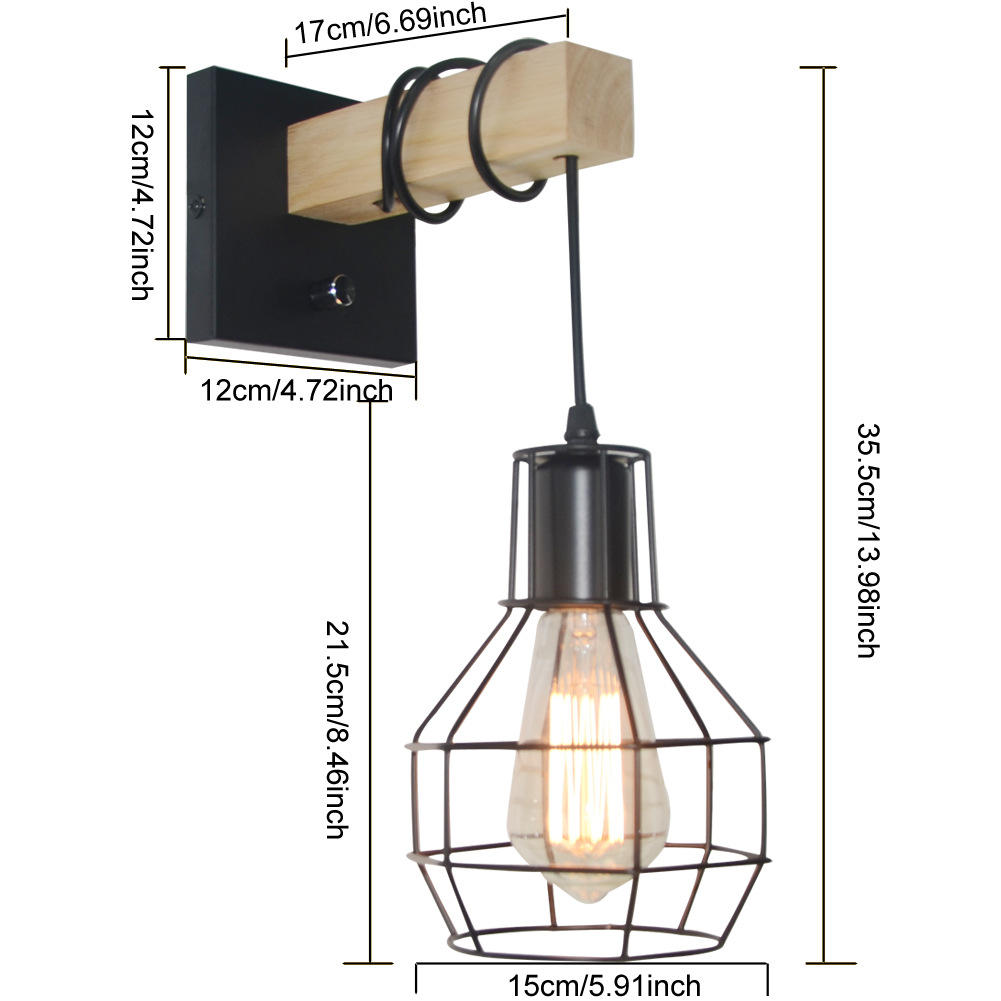 Transfronterizo Amazon lámpara de pared de estilo industrial jaula colgante lámpara de pared regulable granja restaurante bar dormitorio lámpara de madera