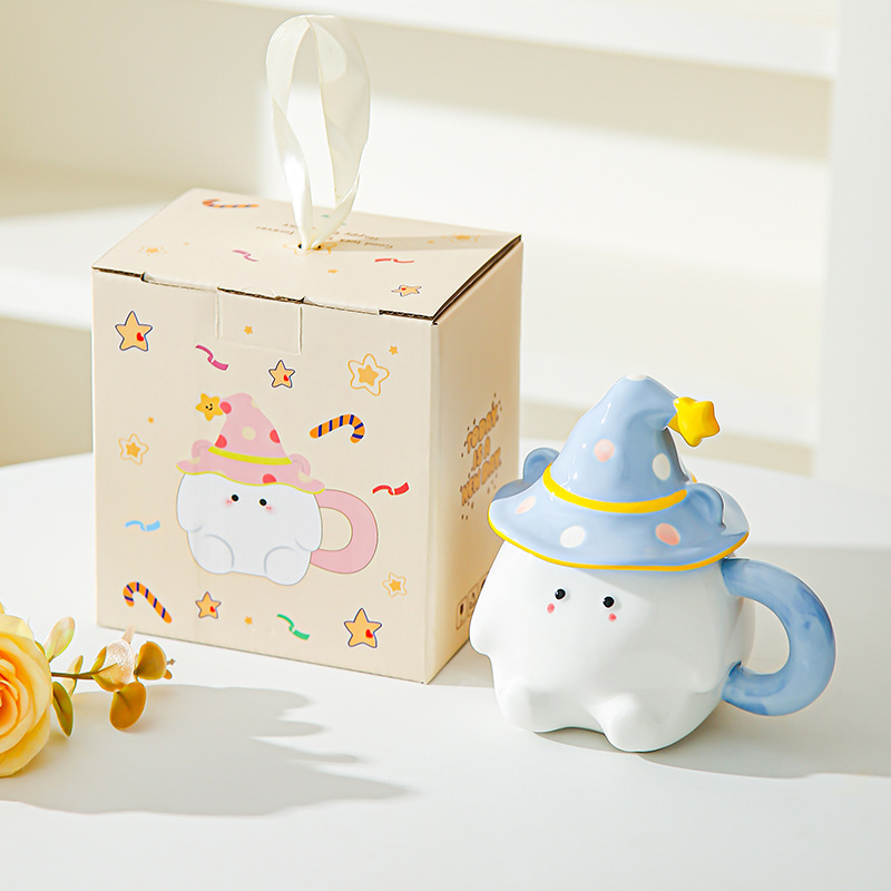 Dibujado a mano encantador cartón de dibujos animados tazas de cerámica creativas estudiantes con tazas de agua cubiertas para regalos de cumpleaños de chicas tazas de regalo