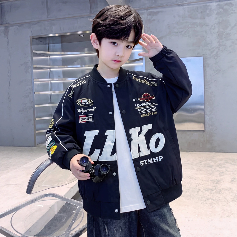 Boys' Autumn Jacket 2026 New Style, Big Boy's Spring-Autumn Baseball Jacket, Children's Stylish Motorcycle Jacket Boys' Autumn Jacket 2026 New Style, Big Boy's Spring-Autumn Baseball Jacket, Children's Stylish Motorcycle Jacket