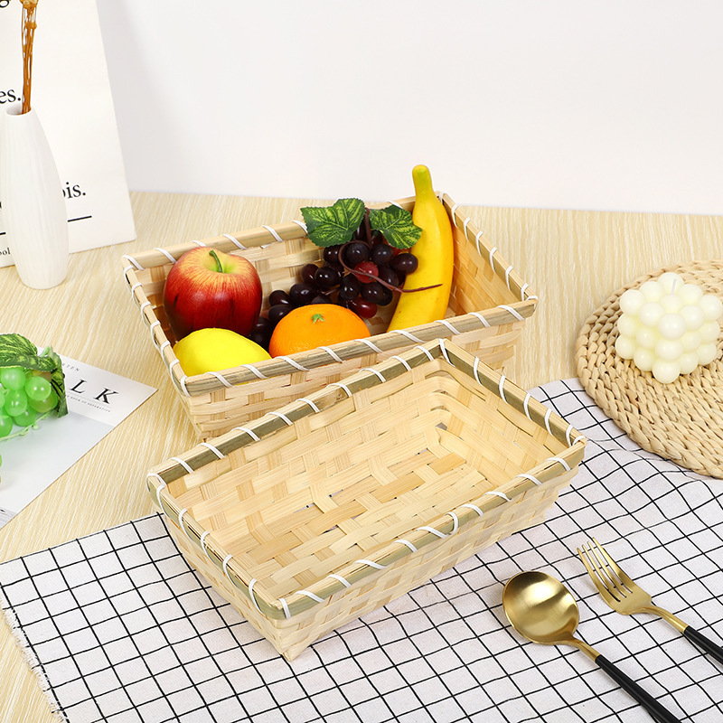 Cesta de bambú cuadrada Cesta de bambú tejida Cesta de almacenamiento de huevos Bandeja hecha a mano Productos de bambú Cesta de pan al vapor Cesta comercial