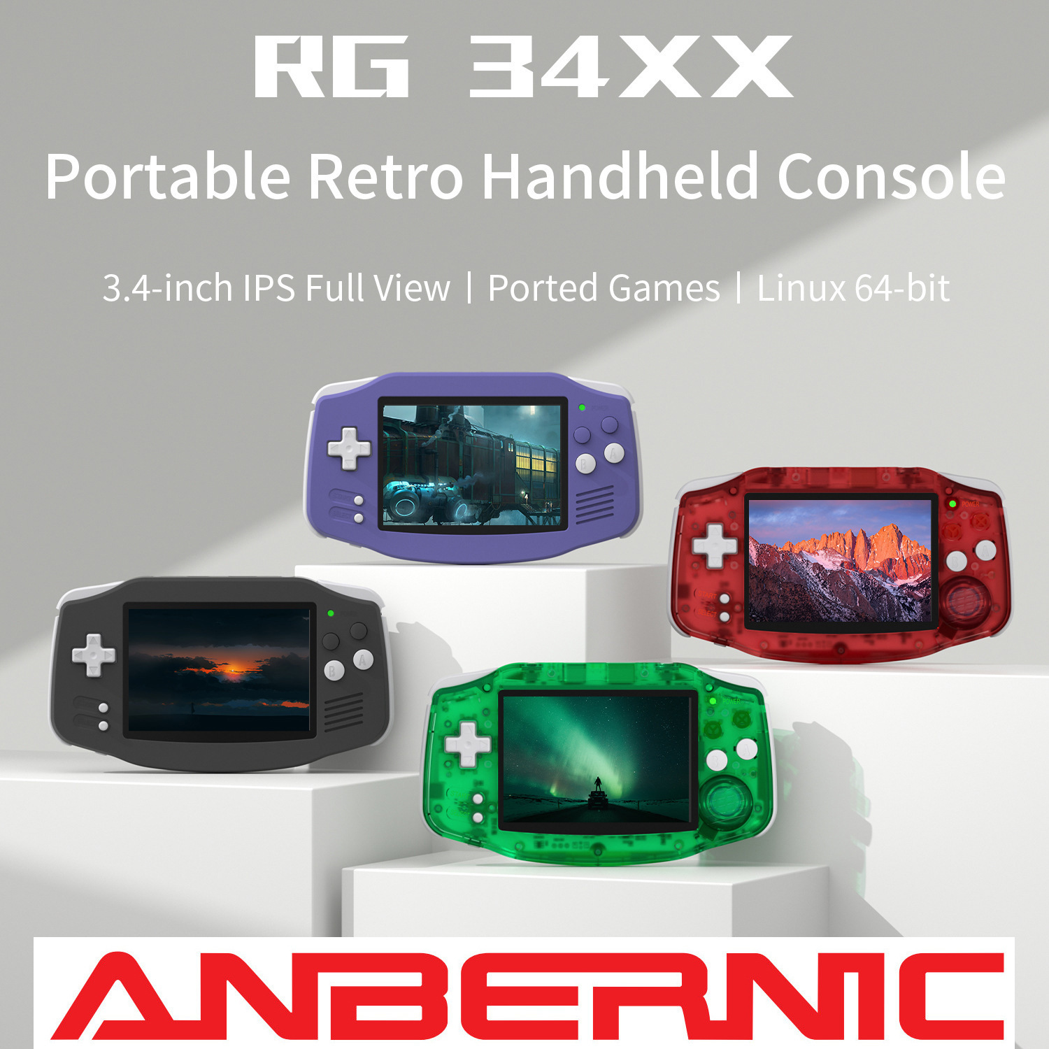 ANBERNIC安伯尼克RG34XX横版3.4寸屏开源复古掌上游戏机