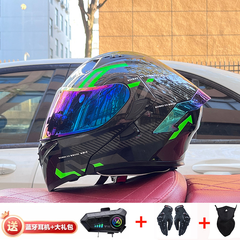 Casco de exposición Orz para hombres y mujeres invierno Doble espejo coche eléctrico semi-Casco completo cola de color coche deportivo ranura Bluetooth cuatro estaciones casco