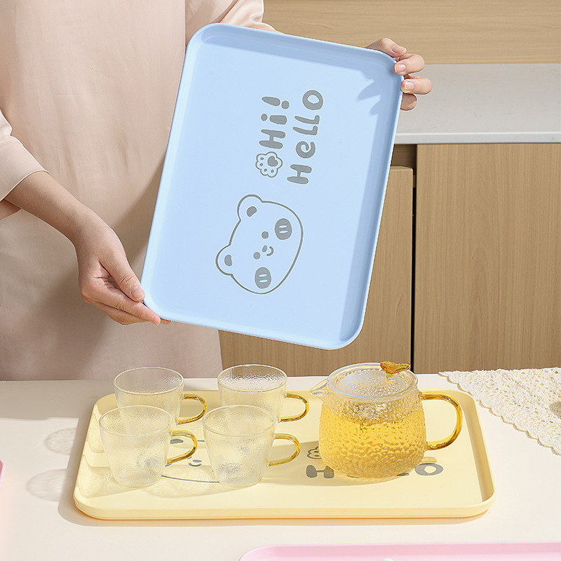 Pastry Tea Tray Household Living Room Dinner Plate Cute High-end Delicate Cup Plastic Rectangular Tray Commercial Fruit Plate