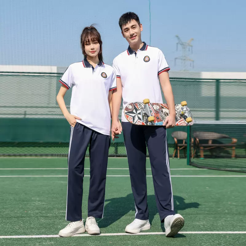 夏季新款校初中高中生校服班服情侣亲子白色运动套装教师服团体服