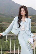 盐系轻熟西服两件套女春秋新款高腰半身裙+长袖小西装套装女