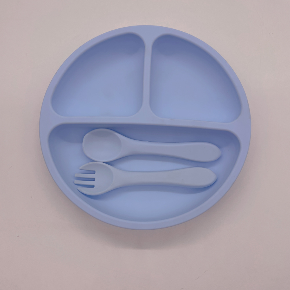 흡입 컵 실리콘 포크 스푼 (컬러 박스) 없이 파란색