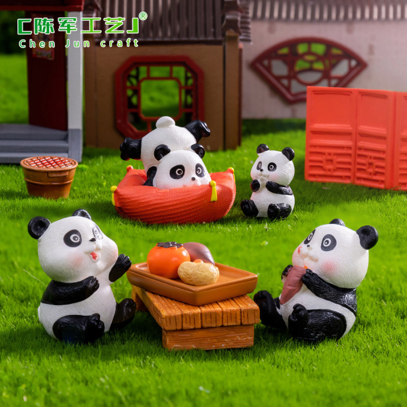 苔藓微景观创意可爱小熊猫围炉煮茶公仔 diy装饰品配件迷你小摆件|undefined