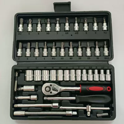 socket auto repair machine repair – Mühərrik tənzimləmə alətləri - 46-piece-combination-tool-set-black-46