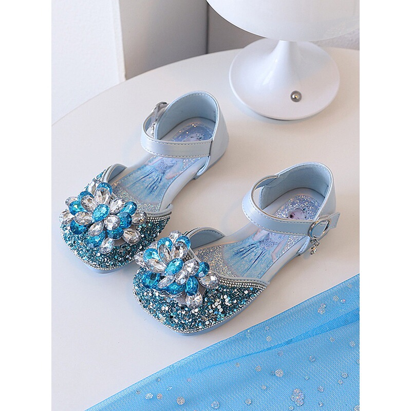 Girls' Sandals 2026 Summer New Style Crystal Shoes Little Girl Elsa Soft Princess Shoes High-Heeled Rhinestone Princess Shoes