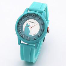 跨境新款创意可爱猫咪风格硅胶表带手表学生简约时尚女士石英手表
