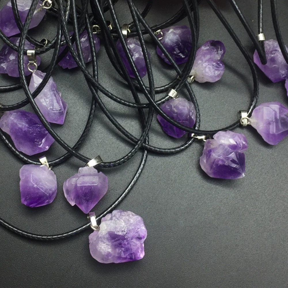 Натуральный хрустальный кулон аметист ожерелье женская прозрачная фантазия лаванда пурпурный оригинальный камень подвеска ювелирный подарок