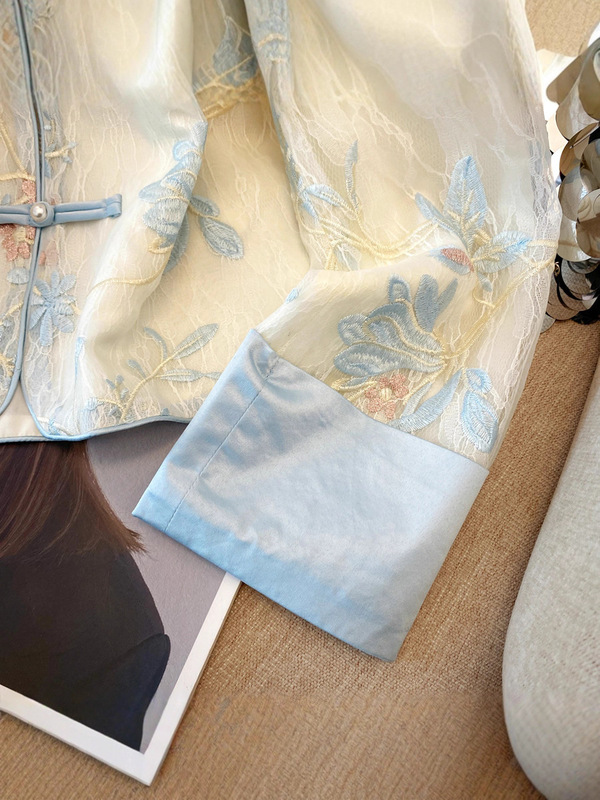 新中式国风刺绣蕾丝外套女2025春季新款高档提花撞色小个子薄上衣|undefined