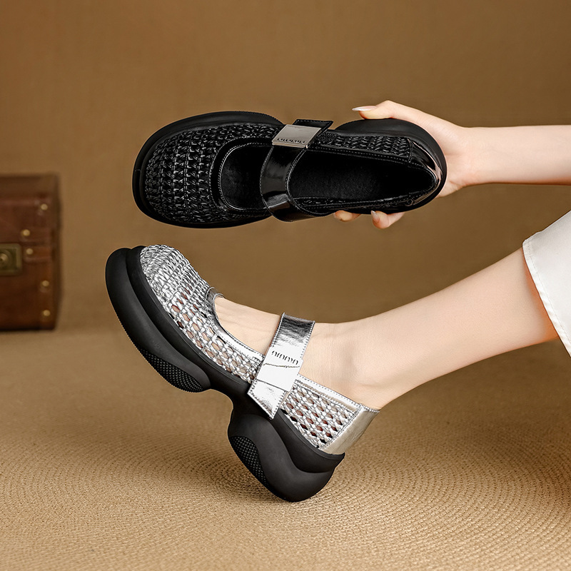 French Resort-Style Woven High-Heeled Chunky Heel Hollow-Out Sandals, Princess-Style Ultra-High Heel Thick-Soled Breathable Waterproof Platform Shoes