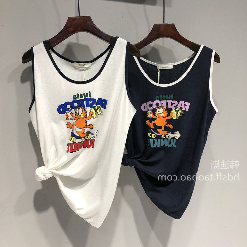 American Large Size 150kg Fat MM Summer New Cartoon Fun Printed Sleeveless Waistcoat Vest T-shirt Top for Women