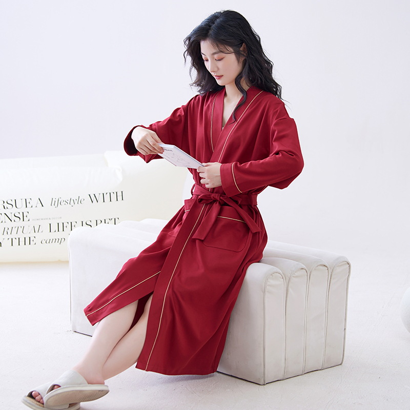 Camisón de algodón para mujer otoño nuevo traje de baño de color sólido de manga larga con cordones para mujer sexy otoño e invierno se puede usar fuera