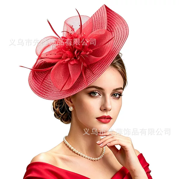 New cross-border headwear: Horse Racing Club mesh top hat, feather headpiece, hair accessory, hair clip, women's headpiece, European and American style top hat for women