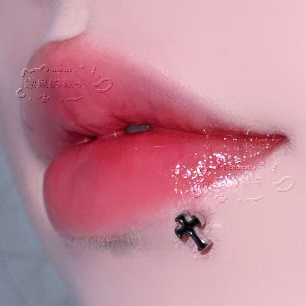 Satan's Children Gothic Cross Labret Lip Ring 316L Surgical Steel Black 16mm Bar 1.2mm Gauge detail image 7