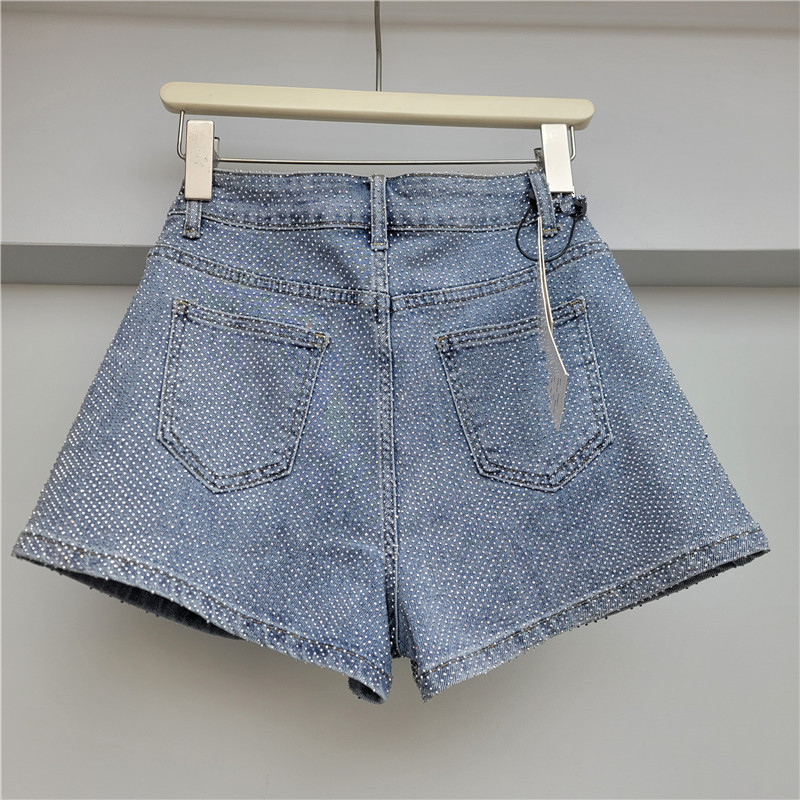 Pantalones Cortos Jeans para Mujer Denim de Poliéster con Diamantes de Imitación image 4
