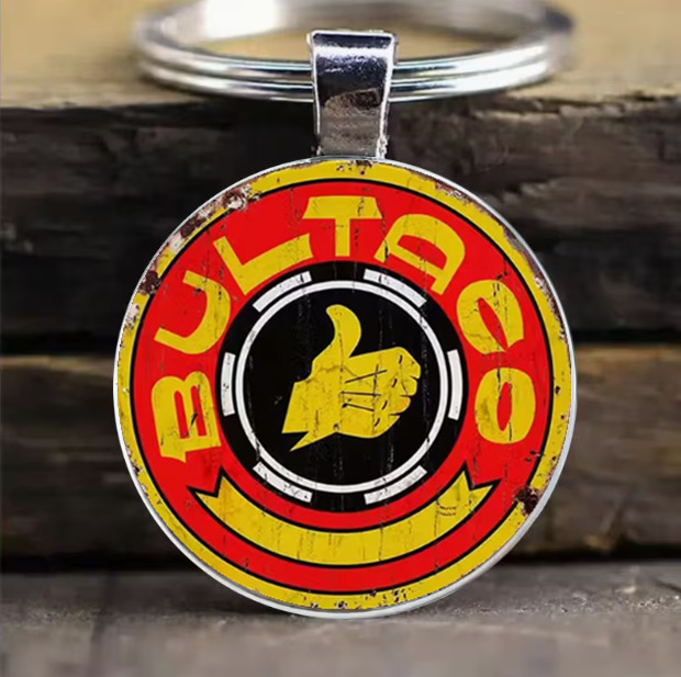 Bultaco Motorcycle Design Retro Spanish Style Round Glass Alloy Keychain Pendant Cross-Border Accessories