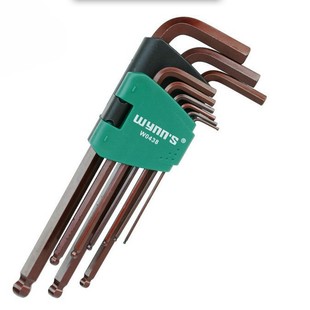 Power Lion 9-piece Metric Ball Head Type Allen Wrench S2 Inch Extra Long Bronze W0438A W0439A