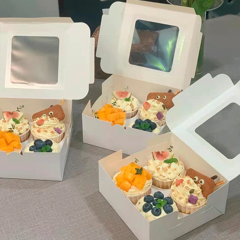 紙杯蛋糕包裝盒開窗打包盒4粒杯子蛋糕馬芬杯蛋撻盒下午茶打包盒