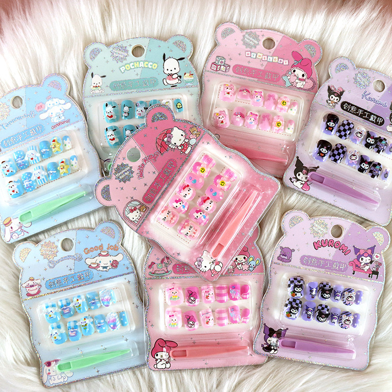Children's Cartoon Nail Stickers Melody Culomi Kt Cat Three-Dimensional Manicure Fake Pieces Handmade DIY Paste Wearable Nails