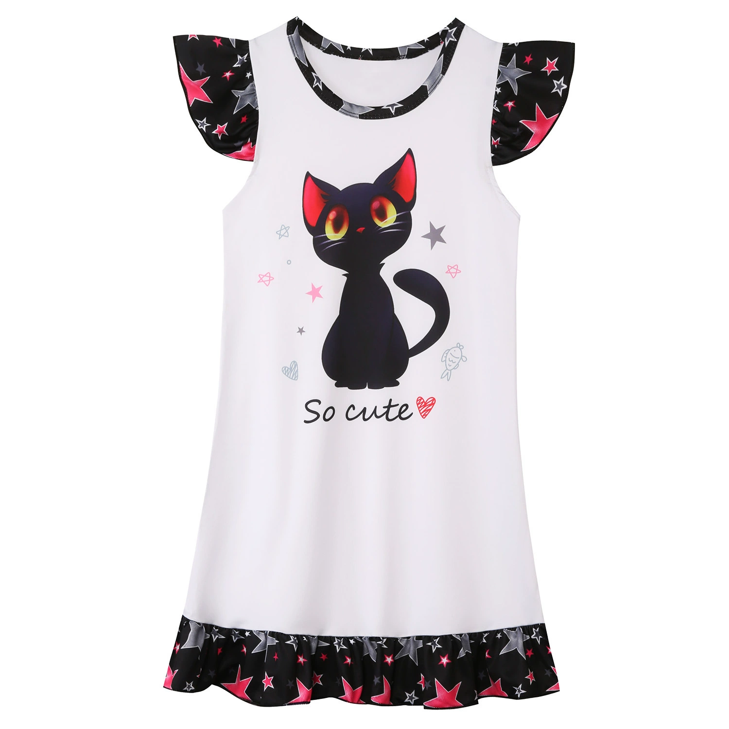 Летний пижама-платье, мини-юбка, детское домашнееwear, с коротким рукавом, детская одежда