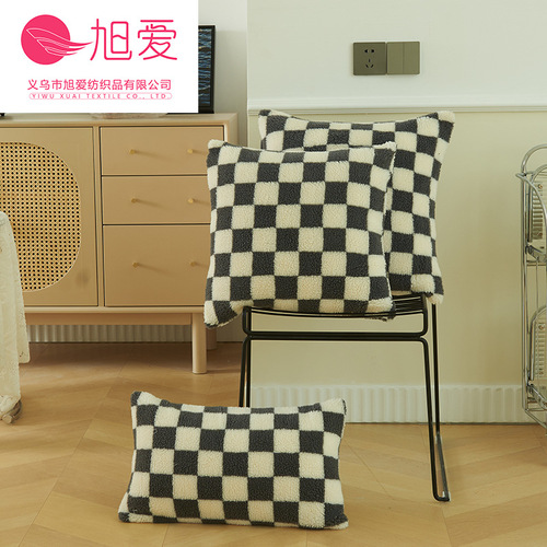 Carefully selected Xu Ai multi-color checkerboard lamb velvet pillow living room sofa cushion cover waist pillow with core/without core