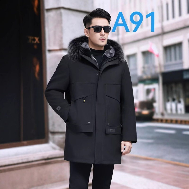 New Winter Clothing for Men, Fox Fur Collar, Rabbit Fur Lining, Parka, Mid-Length Coat, Men's Jacket