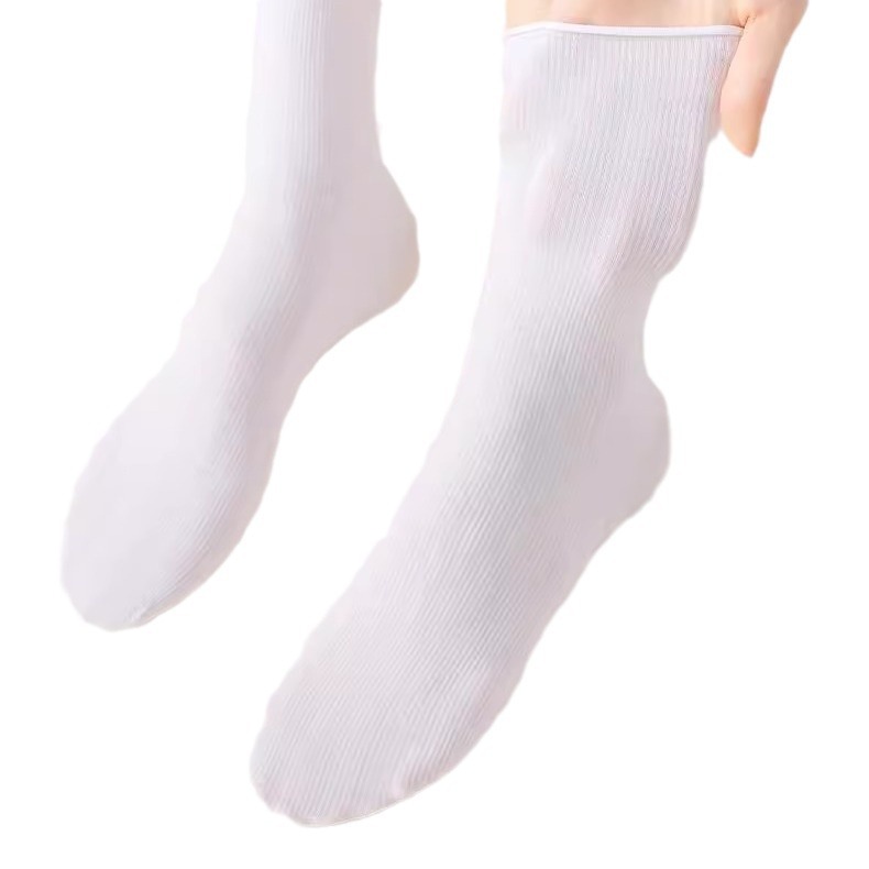 White pile socks women's summer thin mid-calf length socks velvet spring and autumn breathable ice socks stockings summer stockings