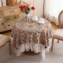 亚马逊新款美式复古色织提花餐厅桌布 加厚涤棉流苏台布茶几盖布