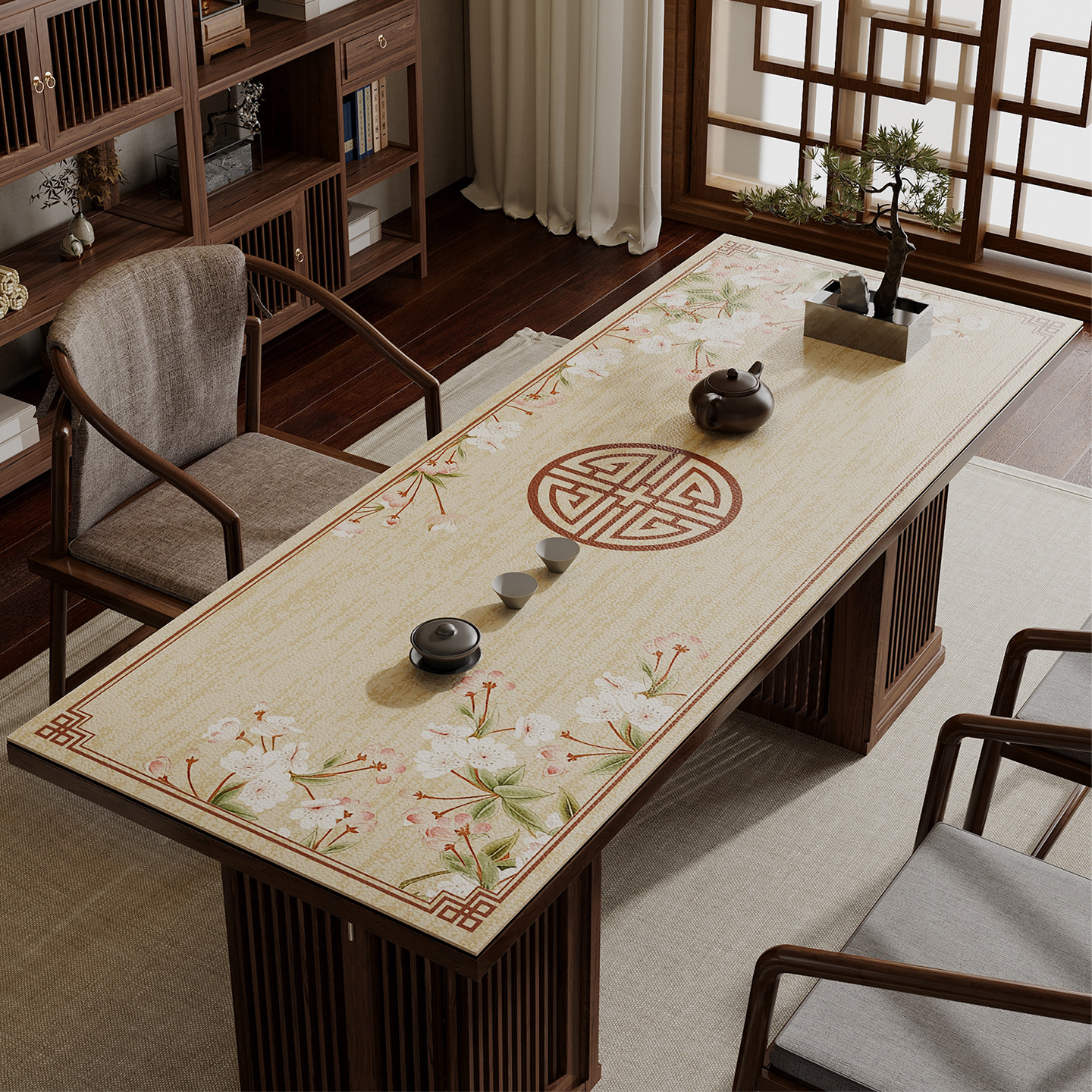 Nueva almohadilla de mesa china nueva almohadilla de mesa de cuero impermeable, resistente al aceite y resistente al calor Mesa de café mantel de la casa de té almohadilla de mesa de té