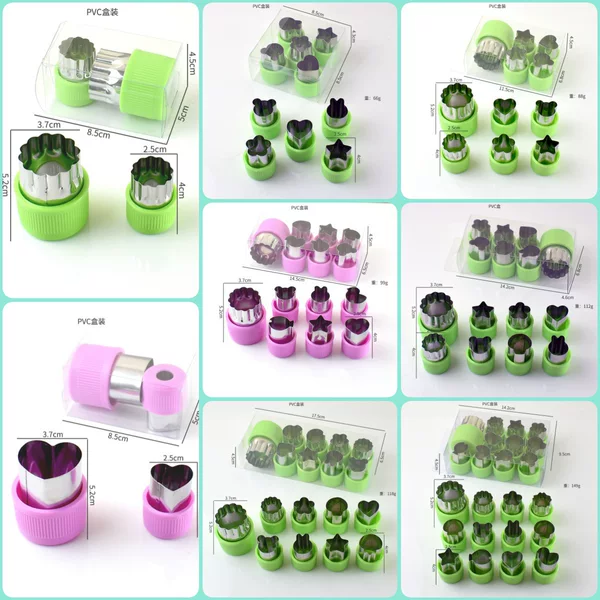 Stainless steel flower cutter butterfly face mold fruit and vegetable styling device embossed cartoon biscuit full hand guard set of 9 pieces