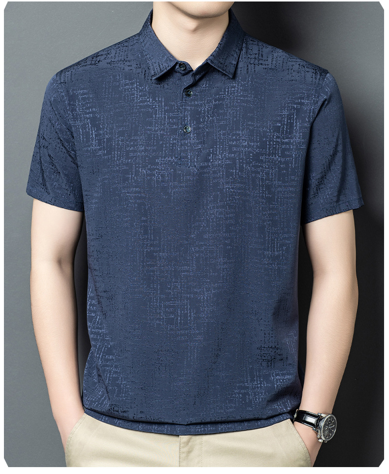Áo polo nam tay ngắn lụa Mulberry cao cấp cổ bẻ — Xám nhạt 26620 chi tiết 13