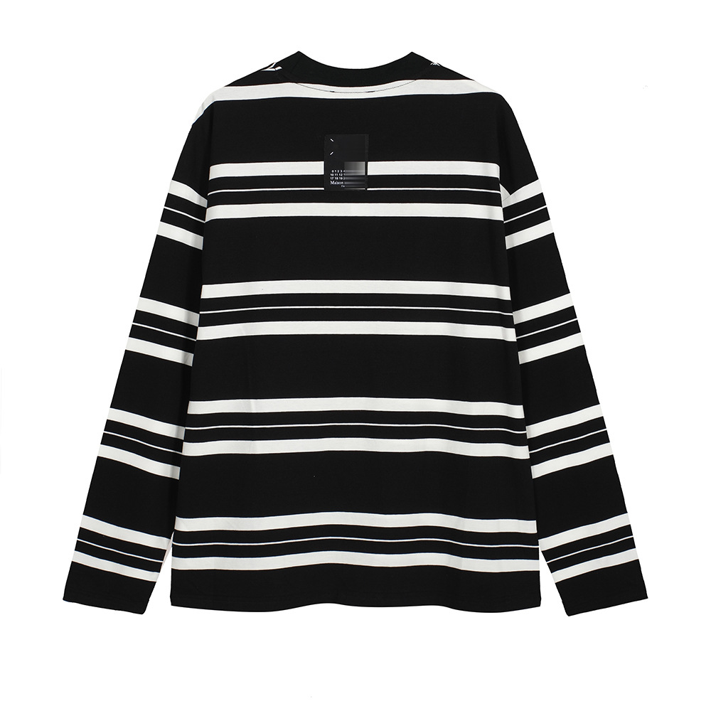 mm6 marca de moda americana de cuello redondo rayas camiseta de manga larga pareja suelta camiseta de base universal camiseta de manga larga color contrastante