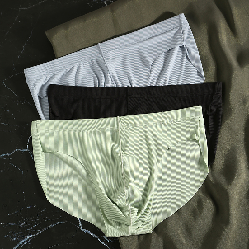 Men's Ribbed Briefs, Ice Silk Fashion Low-Rise Classic Men's Briefs, Triangle Underwear