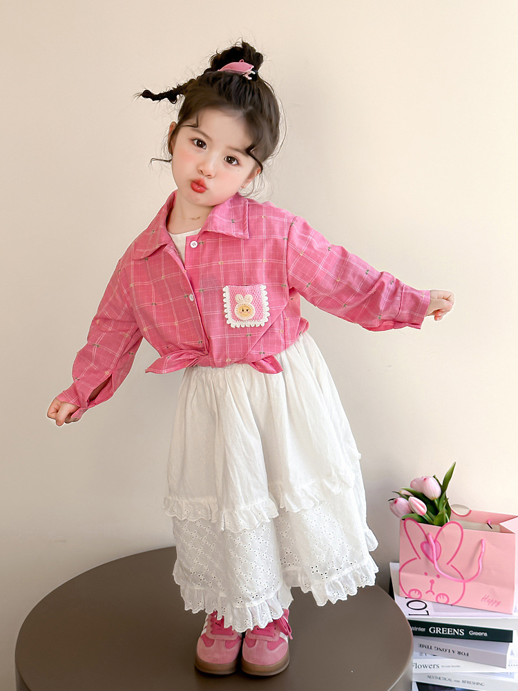 Camisa para niñas primavera y otoño 2025 nuevo estilo para niños chaqueta occidental primavera camisa de manga larga bebé casual primavera top