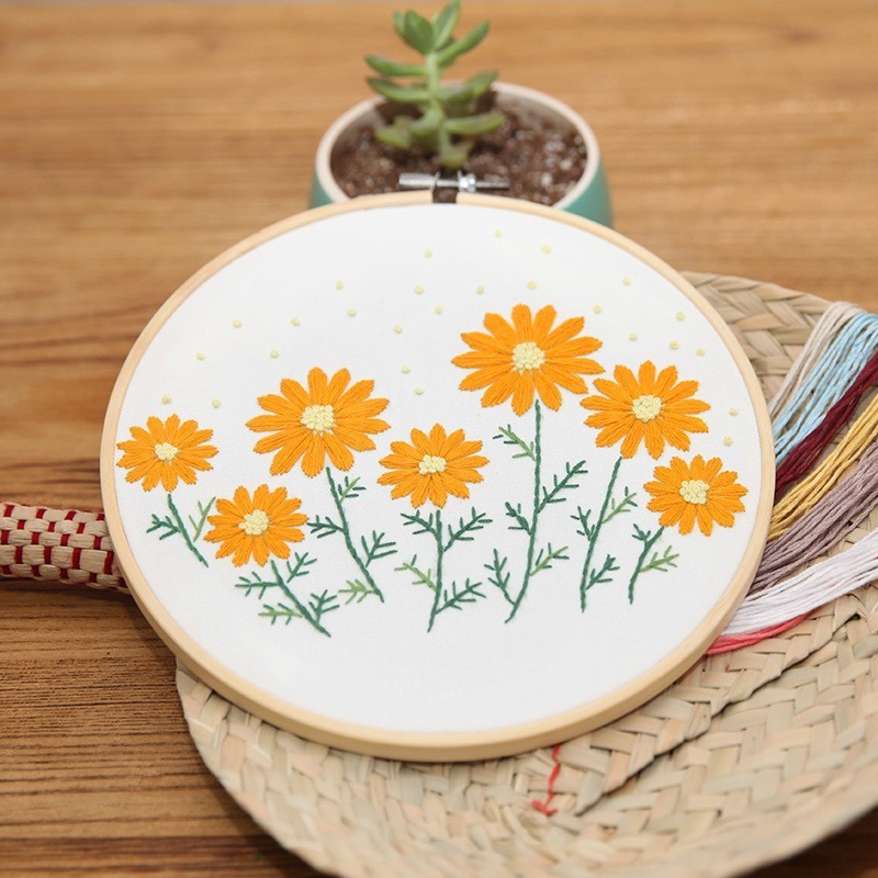 Lu bordado hecho a mano paquete de material de bricolaje decoración de la sala de estar colgando pintura transfronteriza descripción inglés flores brillantes y plantas traje