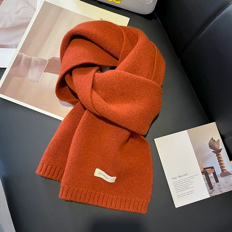 Red small knitted warm scarf, with neck protection